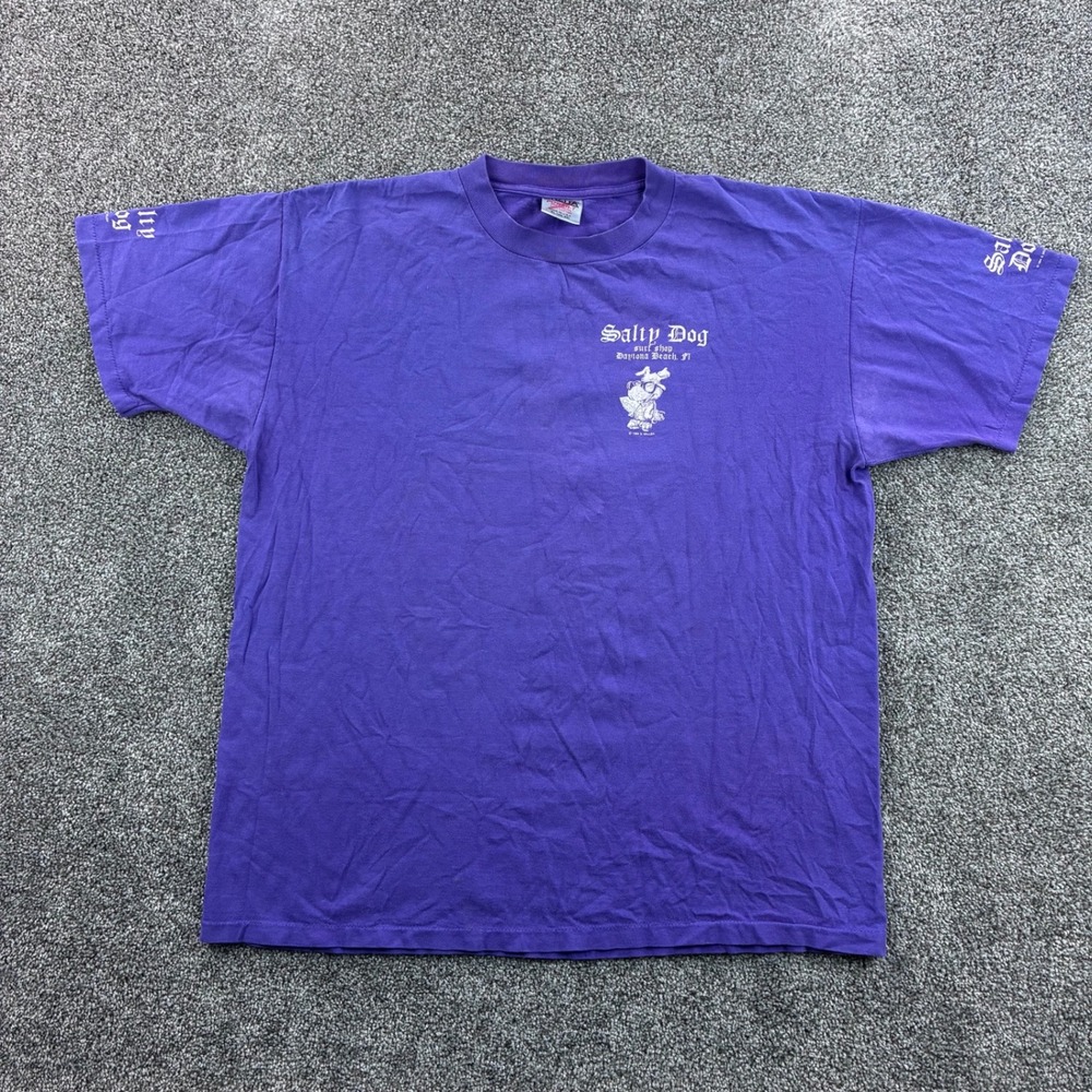Vintage 80s Salty Dog Surf Shop Shirt Mens XL Purple Daytona Beach Florida Fish